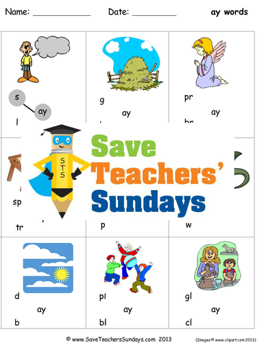 Ay Phonics Worksheets, Activities, Flash Cards, Lesson Plans and Other Teaching Resources