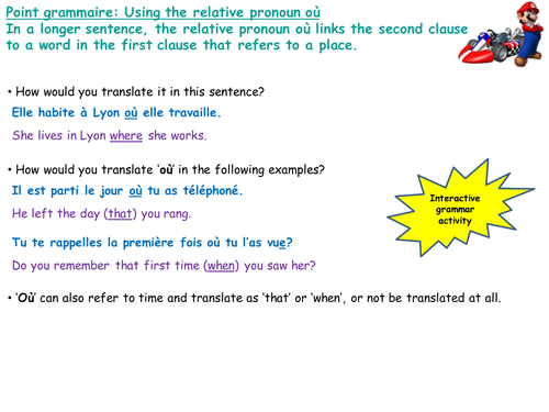 Grammar Bundle - Où, Question words, Verbs followed by à