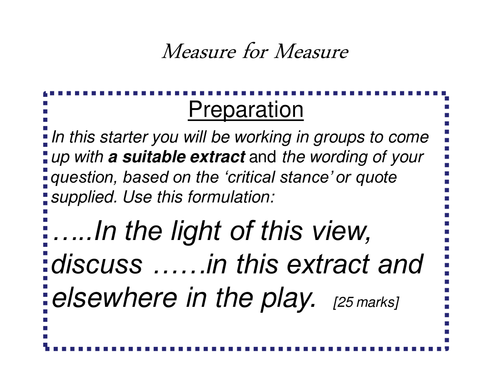 Measure for Measure: Revision - question formulation, essay tips and quotes