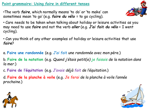 Grammar - Faire + different tenses