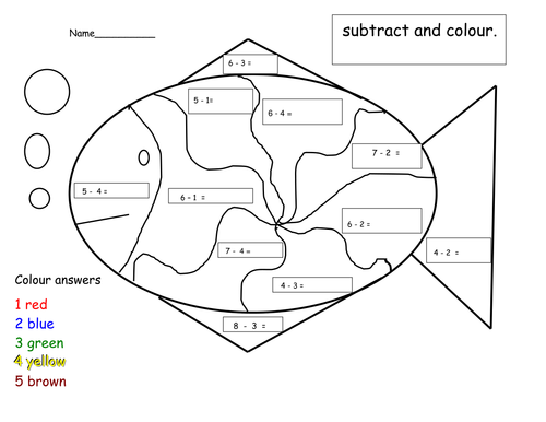 Subtraction - colour by number activity sheet.