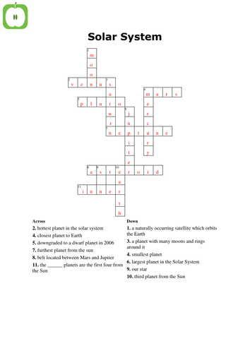 solar system crossword puzzle