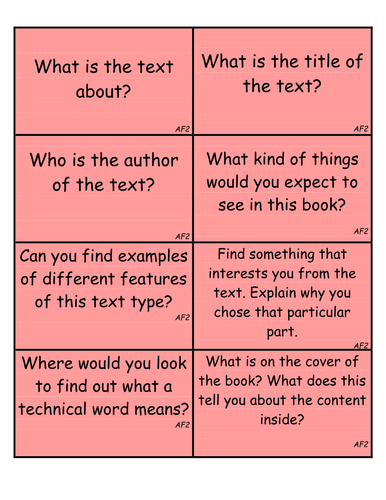 guided reading question cards