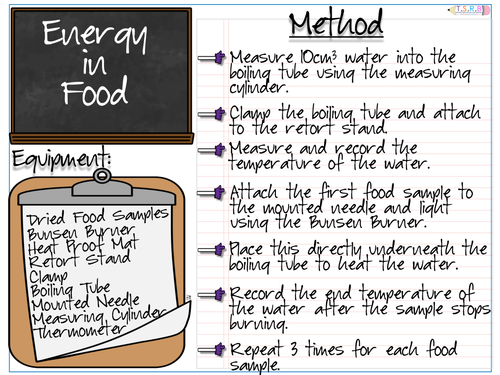 Energy in Food Practical and Worksheet