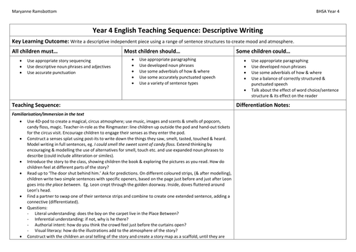Descriptive Writing Planning based on Leon & The Place Between
