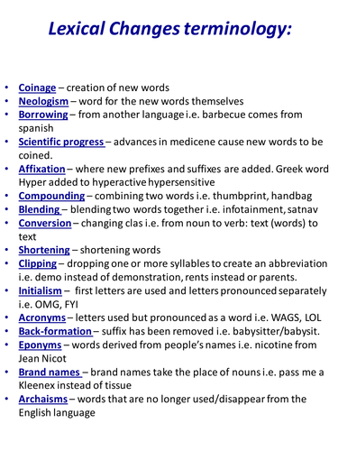 English Language A-Level - Language Change terminology