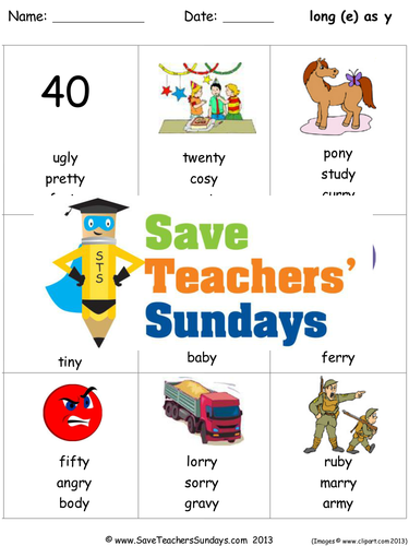 Y as a vowel Phonics Worksheets, Activities, Flash Cards, Lesson Plans and Other Teaching Resources