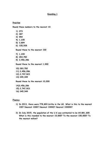 Year 6 Rounding worksheet | Teaching Resources