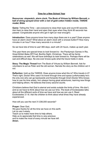 Time for a New School Year Collective Worship Plan (Primary)