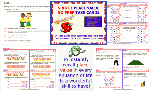 5.NBT.1 Math 5TH Grade NO PREP Task Cards—PLACE VALUE PRINTABLES