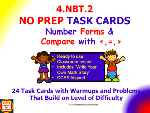 4.NBT.2 Math 4th Grade NO PREP Task Cards—NUMBER FORMS AND COMPARE WITH 