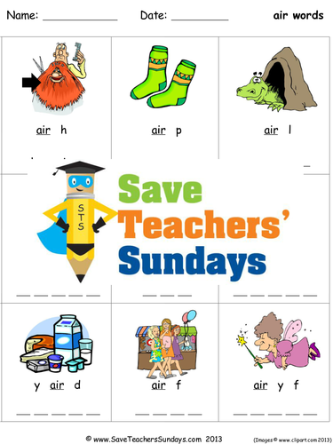 Air Phonics Worksheets, Activities, Flash Cards, Lesson Plans and Other Teaching Resources