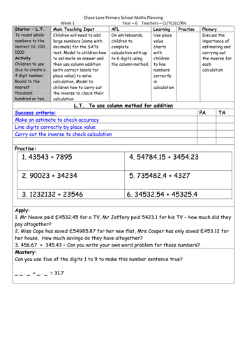 Year 6 week 1 - 4 operations and word problems