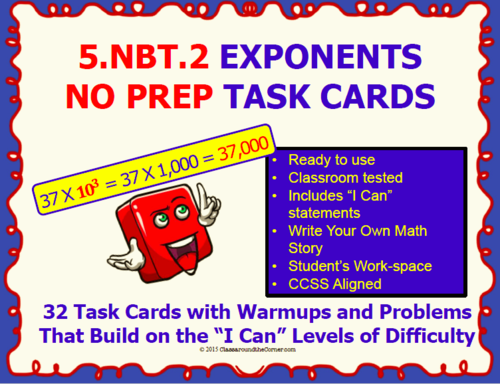 5.NBT.2 Math 5TH Grade NO PREP Task Cards—POWER OF TEN PRINTABLES