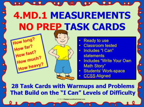 4.MD.1 Math 4TH Grade NO PREP Task Cards—MEASUREMENT PRINTABLES