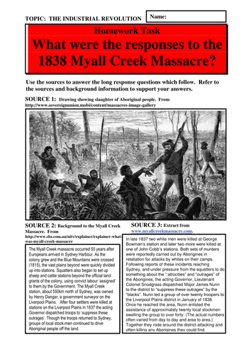 What were the responses to the 1838 Myall Creek Massacre?