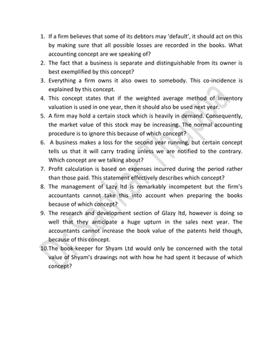 Activity on Concepts and Conventions of Accounting.