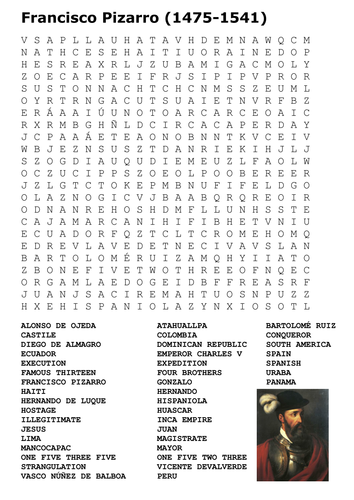 Francisco Pizarro Word Search