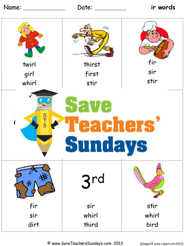Ir Phonics Worksheets, Activities, Flash Cards, Lesson Plans and Other Teaching Resources