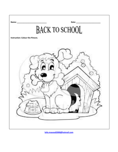 Back to School Coloring Worksheet (Kindergarten)