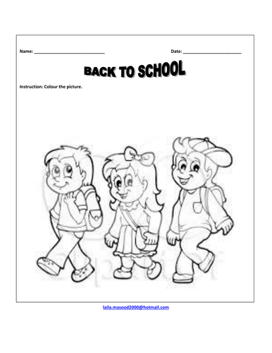 Back to School Coloring Worksheet for Kindergarten