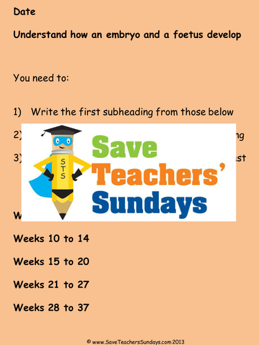 How an Embryo and a Foetus Develop KS2 Lesson Plan and Worksheet