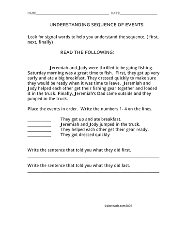 Worksheet: Story Sequencing (upper elem)