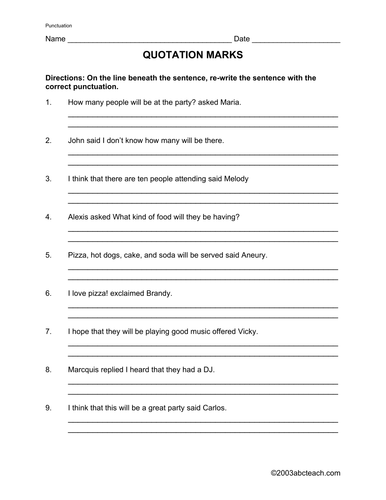 Worksheets: Quotation Marks (upper elem)