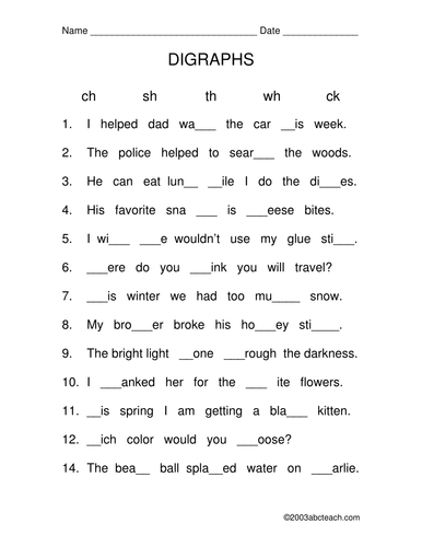 Worksheet: Digraphs (primary/elem)