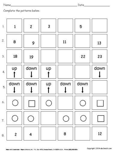 Worksheets: Patterns (primary)