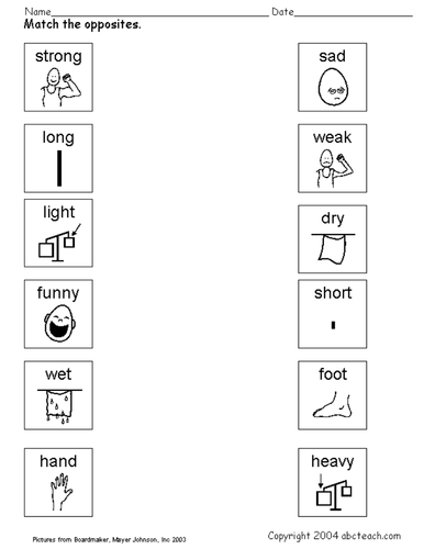 worksheet matching opposites 3 teaching resources