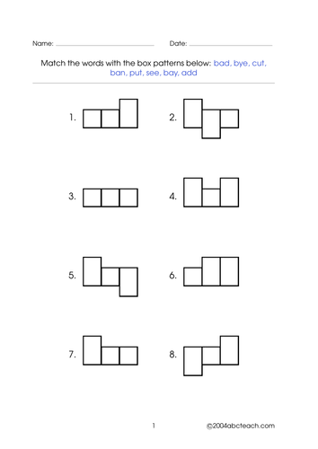 Worksheet: Word Shapes - 3 letter words (set 1)
