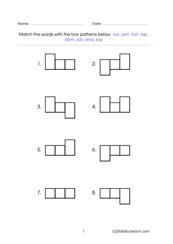 Worksheet: Word Shapes - 3 letter words (set 2)