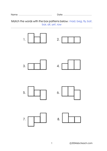 Worksheet: Word Shapes - 3 letter words (set 3)