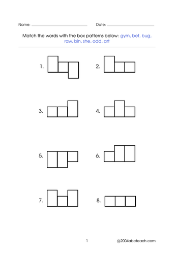 Worksheet: Word Shapes - 3 letter words (set 4)