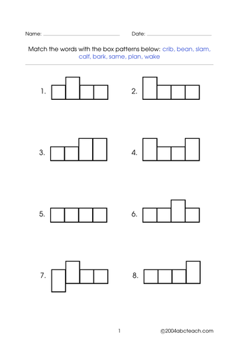 Worksheet: Word Shapes - 4 letter words (set 1)