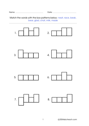 Worksheet: Word Shapes - 4 letter words (set 2)