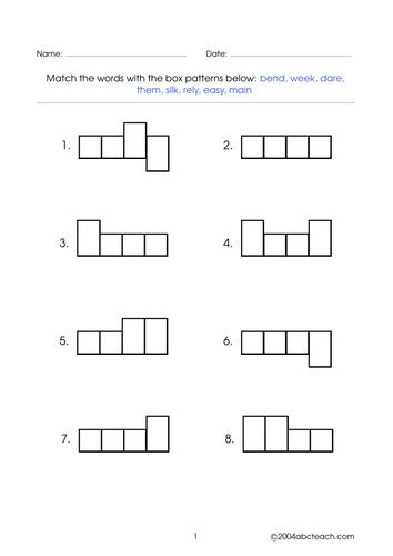Worksheet: Word Shapes - 4 letter words (set 3)