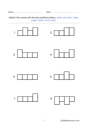 Worksheet: Word Shapes - 4 letter words (set 4)