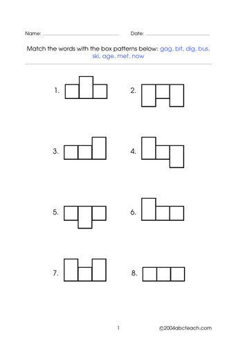 Worksheet: Word Shapes - 3 letter words (set 5)