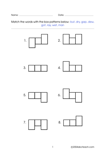 Worksheet: Word Shapes - 3 letter words (set 6)