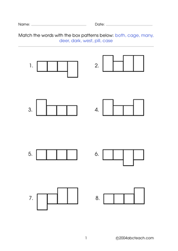 Worksheet: Word Shapes - 4 letter words (set 5)