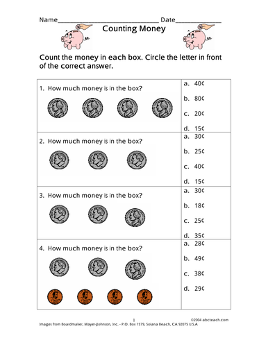 Worksheets: U.S. Coins (elem)