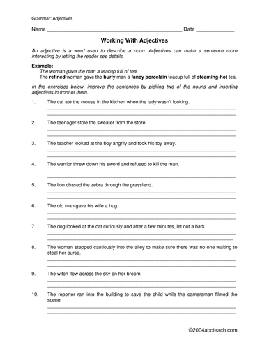 Worksheet: Adjectives (upper elem)