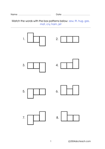 Worksheet: Word Shapes - 3 letter words (set 10)