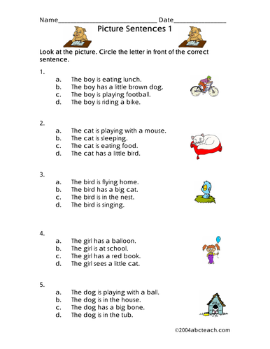 Worksheet: Picture Sentences - 1 (primary)