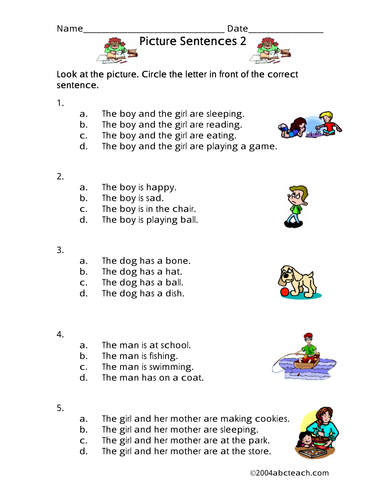 Worksheet: Picture Sentences - 2 (primary)