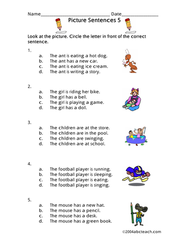 Worksheet: Picture Sentences - 5 (primary)