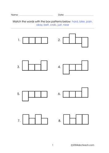 Worksheet: Word Shapes - 4 letter words (set 7)