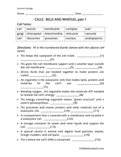 Worksheet: Cells (upper elem/middle)